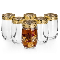 Ekskluzywne zdobione szklanki wysokie do napojów long drink "ZŁOTY ORNAMENT" 380ml | 6 szt.