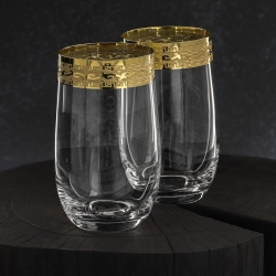 Ekskluzywne zdobione szklanki wysokie do napojów long drink "ZŁOTY ORNAMENT" 380ml | 6 szt.