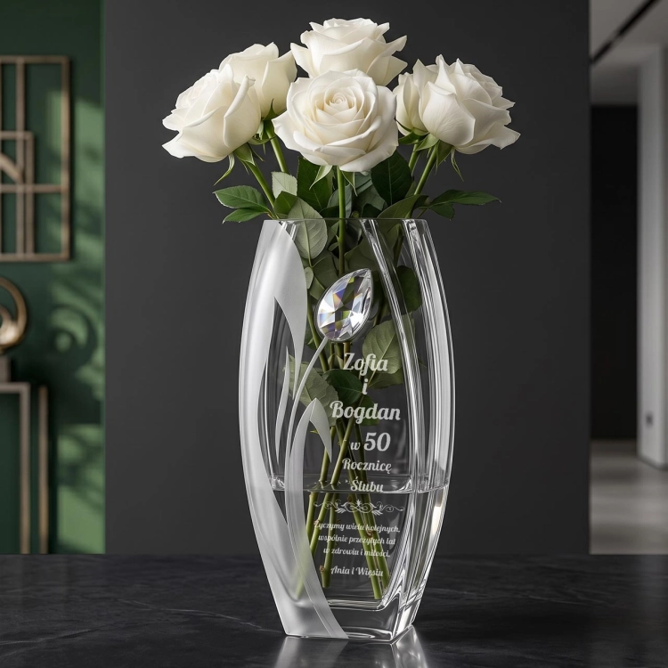 Wazon dekoracyjny SWAROVSKI 26cm "Tulipan" z grawerem, na ślub, podziękowania