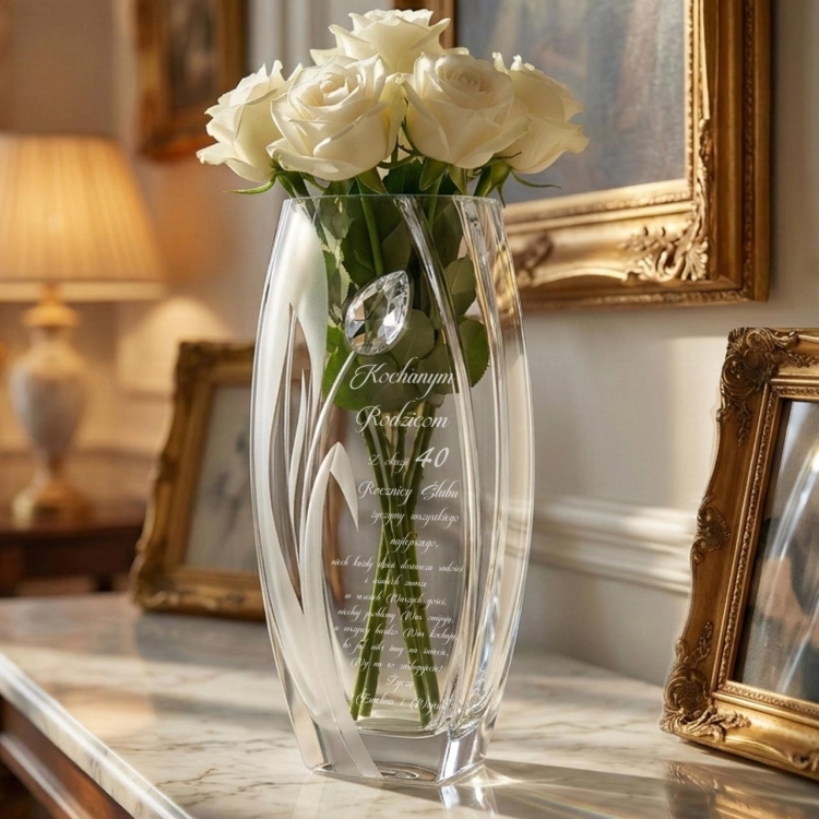 Wazon dekoracyjny SWAROVSKI 32cm "Tulipan" z grawerem, na ślub, podziękowania