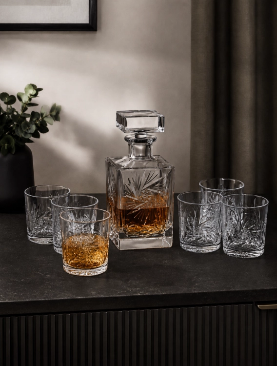 Kryształowy zestaw do whisky karafka + szklanki Młynek 6+1