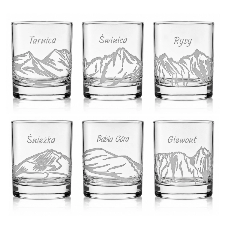 Szklanki do whisky Polskie Góry (0382) 300 ml | 6 szt. w skrzynce z GRAWEREM