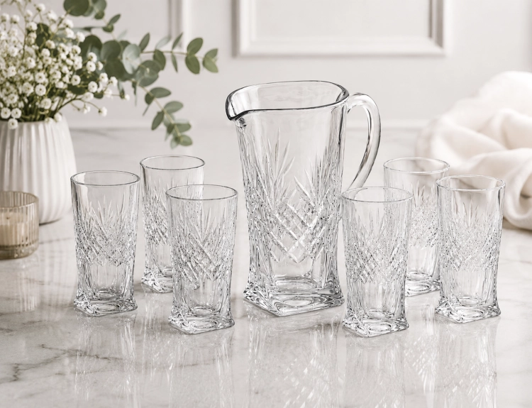 Kryształowy zestaw do napojów Edith glass 7127 dzbanek + szklanki Ananas 6+1