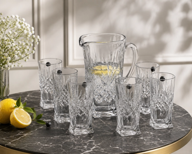 Kryształowy zestaw do napojów Edith glass 7127 dzbanek + szklanki Ananas 6+1