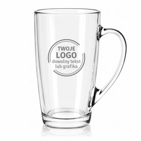 Przejdź do produktu Kubki z uchem do kawy herbaty z grawerem logo firmy | Glasmark ALEX 400ml | 6 szt.