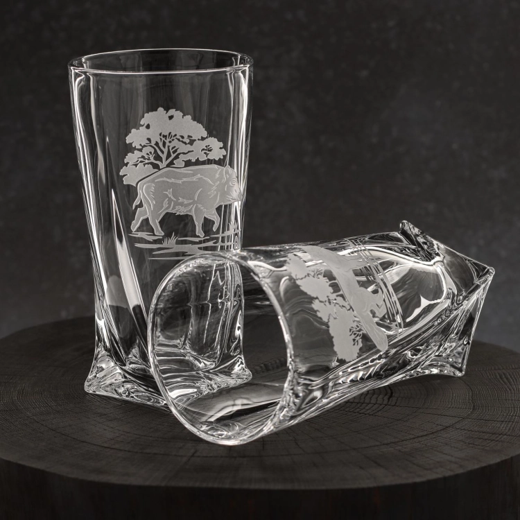 Szklanki kryształowe skręcane long drink Myśliwskie 350 ml (Quadro) | 6 szt.