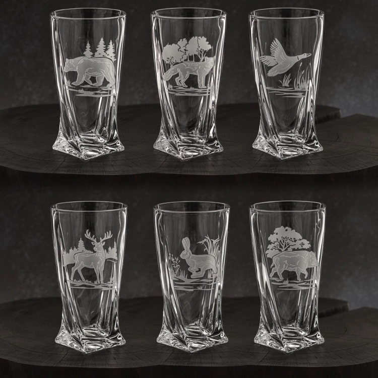 Szklanki kryształowe skręcane long drink Myśliwskie 350 ml (Quadro) | 6 szt.