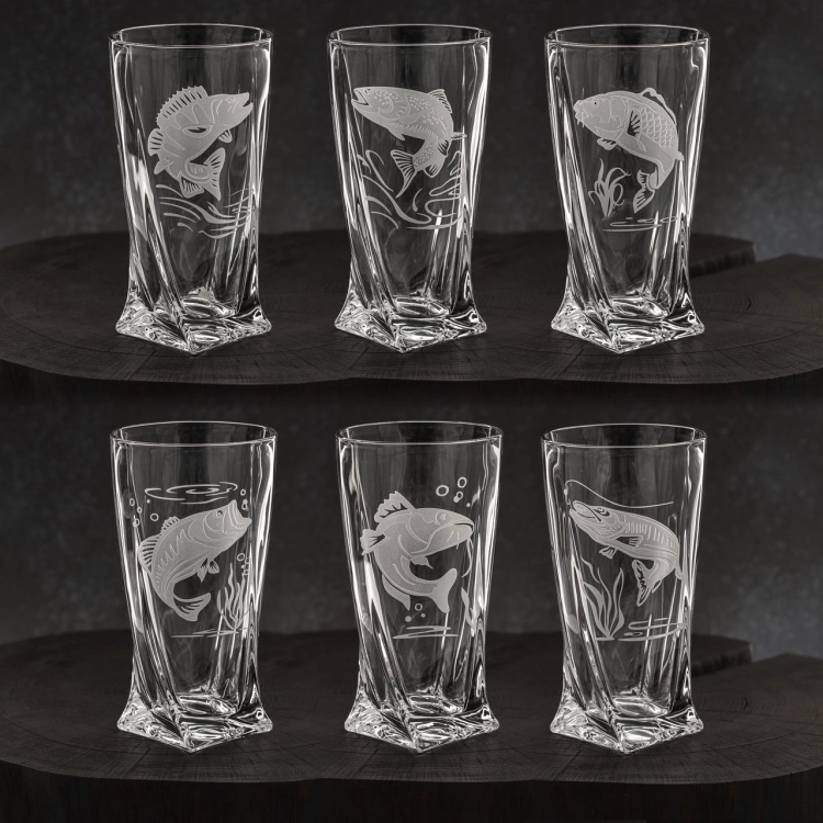 Szklanki kryształowe skręcane long drink Wędkarskie 350 ml (Quadro) | 6 szt.