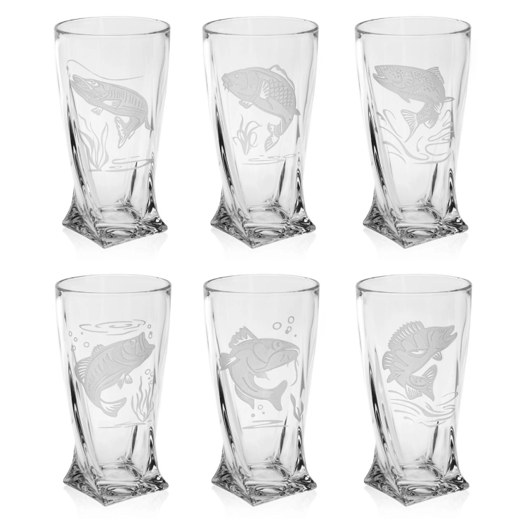 Szklanki kryształowe skręcane long drink Wędkarskie 350 ml (Quadro) | 6 szt.