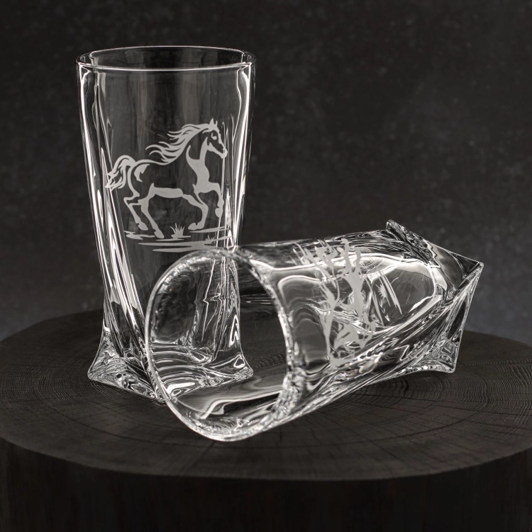 Szklanki kryształowe skręcane long drink Konie 350 ml (Quadro) | 6 szt.