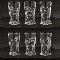 Szklanki kryształowe skręcane long drink Konie 350 ml (Quadro) | 6 szt.