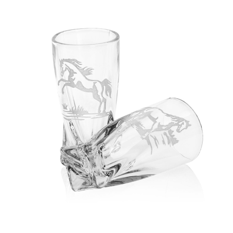 Przejdź do produktu Kieliszki kryształowe skręcane do wódki Konie 50 ml (Quadro) | 6 szt. 