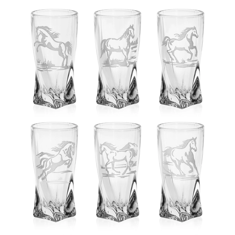 Kieliszki kryształowe skręcane do wódki Konie 50 ml (Quadro) | 6 szt.