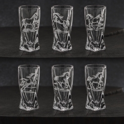 Kieliszki kryształowe skręcane do wódki Konie 50 ml (Quadro) | 6 szt.