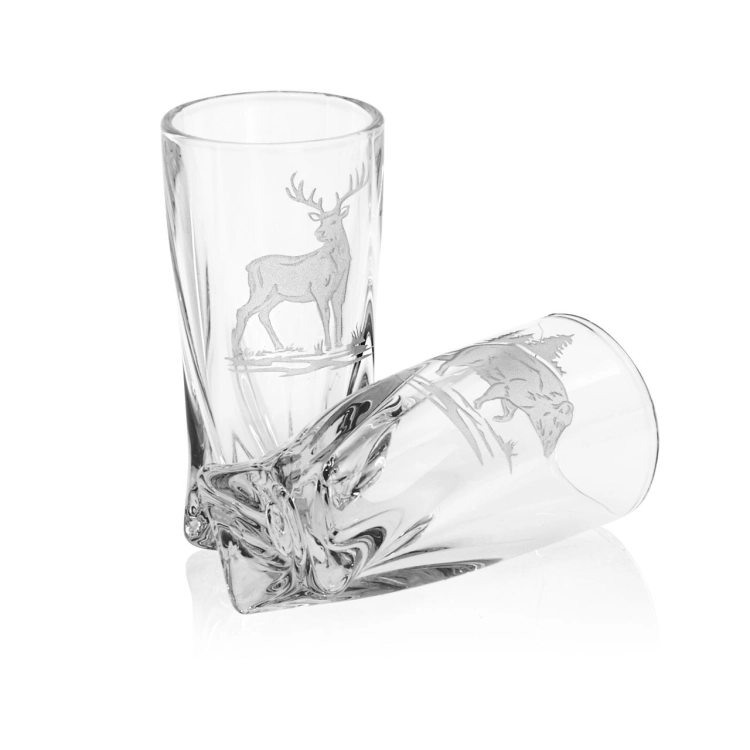 Kieliszki kryształowe skręcane do wódki Myśliwskie 50 ml (Quadro) | 6 szt.