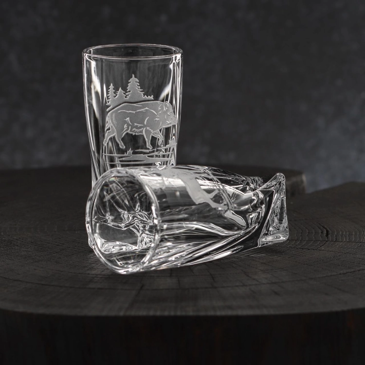 Kieliszki kryształowe skręcane do wódki Myśliwskie 50 ml (Quadro) | 6 szt.