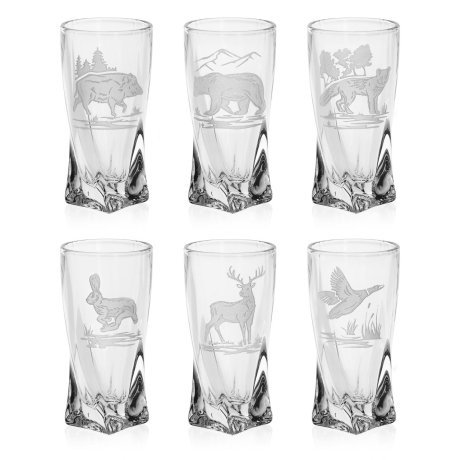 Przejdź do produktu Kieliszki kryształowe skręcane do wódki Myśliwskie 50 ml (Quadro) | 6 szt.