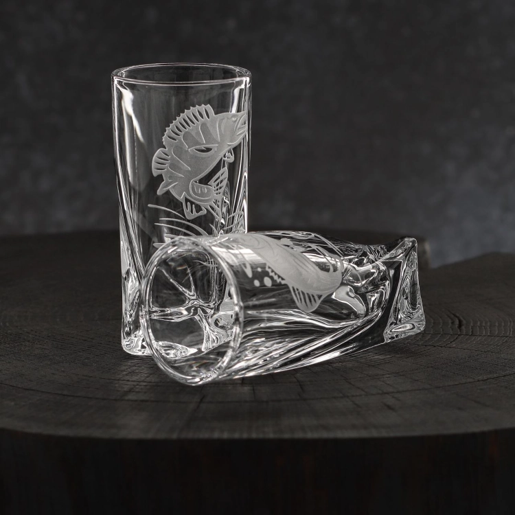 Kieliszki kryształowe skręcane do wódki Wędkarskie 50 ml (Quadro) | 6 szt.