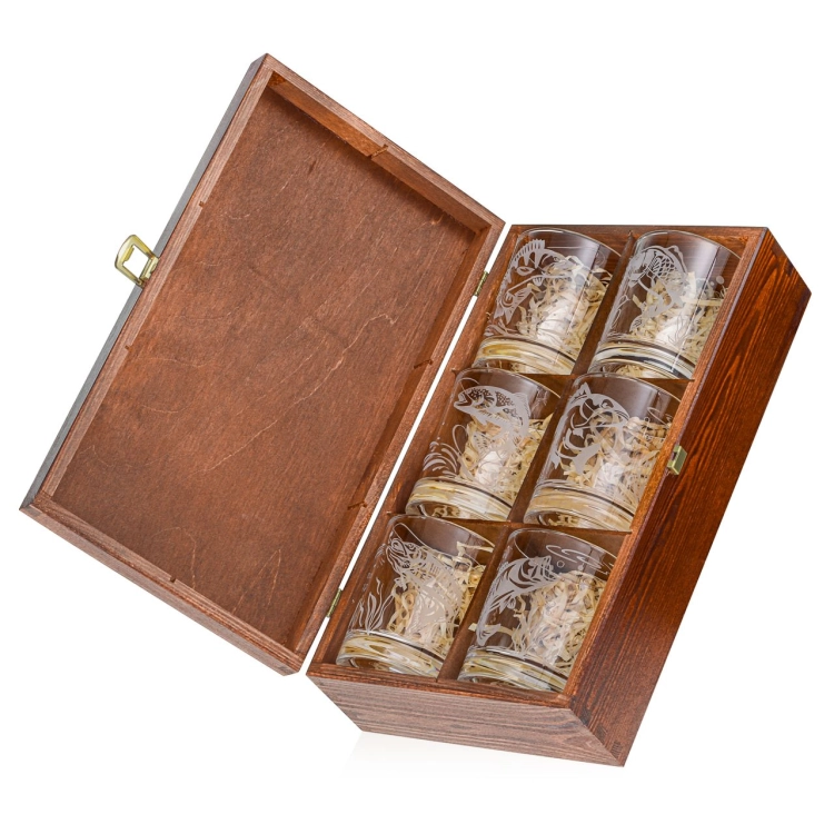 Szklanki do whisky Wędkarskie (NOVA) 350 ml | 6 szt. w skrzynce z GRAWEREM