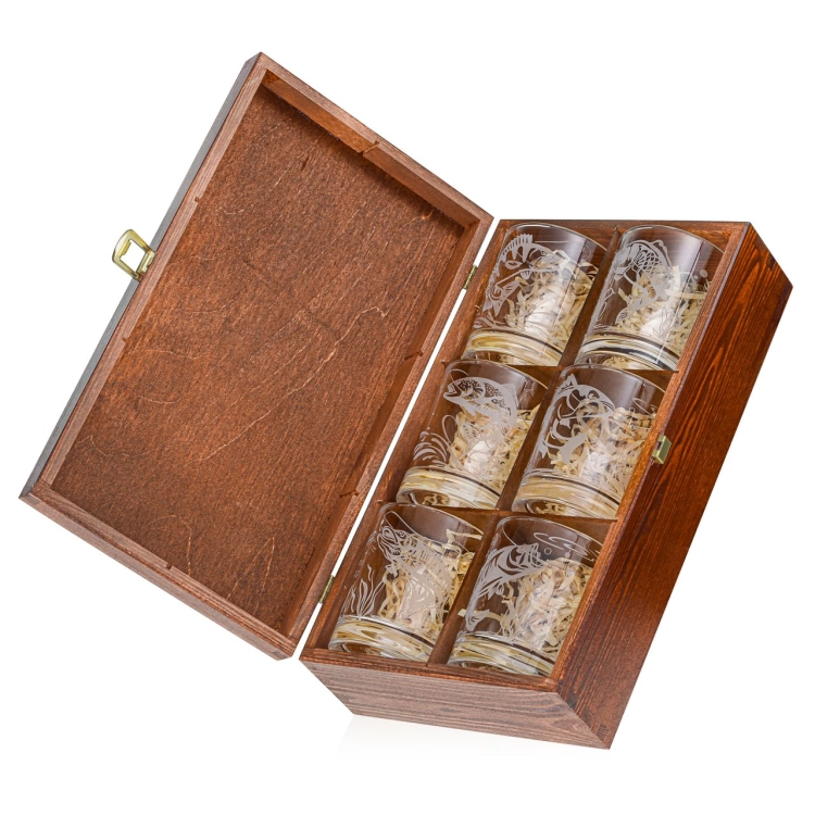 Szklanki do whisky Wędkarskie (NOVA) 350 ml | 6 szt. w skrzynce z GRAWEREM