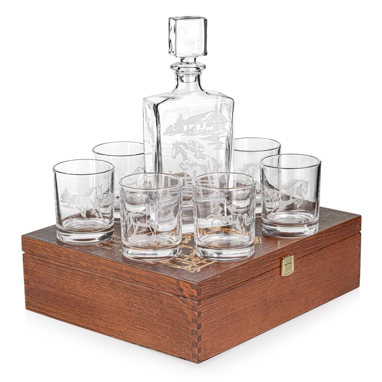 Zestaw do whisky 6+1 KONIE karafka i szklanki w skrzynce (NOVA)