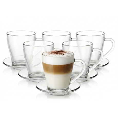 Przejdź do produktu Szklanki kubki z uchem do kawy latte herbaty 220ml + spodki