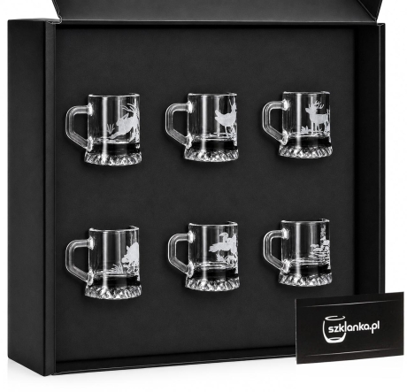 Przejdź do produktu Kieliszki do wódki "Myśliwskie" (Kufelki) 25 ml 6 szt. w pudełku Szklanka.pl