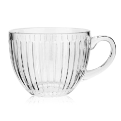 DUŻE filiżanki szklane 460 ml ze spodkami ⌀ 15 cm Altom Design VENUS  – komplet 6 szt. (12 elementów)
