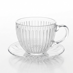 DUŻE filiżanki szklane 460 ml ze spodkami ⌀ 15 cm Altom Design VENUS  – komplet 6 szt. (12 elementów)