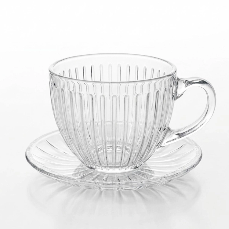 DUŻE filiżanki szklane 460 ml ze spodkami ⌀ 15 cm Altom Design VENUS  – komplet 6 szt. (12 elementów)