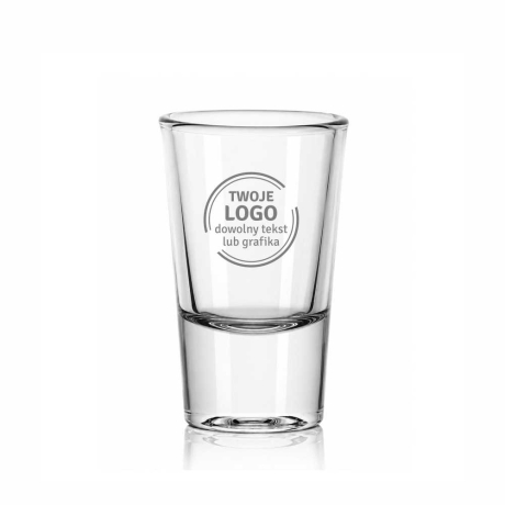 Przejdź do produktu Kieliszki do wódki klasyczne SKOŚNE z grawerem logo firmy | Trend Glass ROY Shot 28ml | 6 szt. 