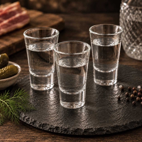 Przejdź do produktu Kieliszki do wódki klasyczne SKOŚNE z grawerem logo firmy | Trend Glass ROY Shot 28ml | 6 szt. 