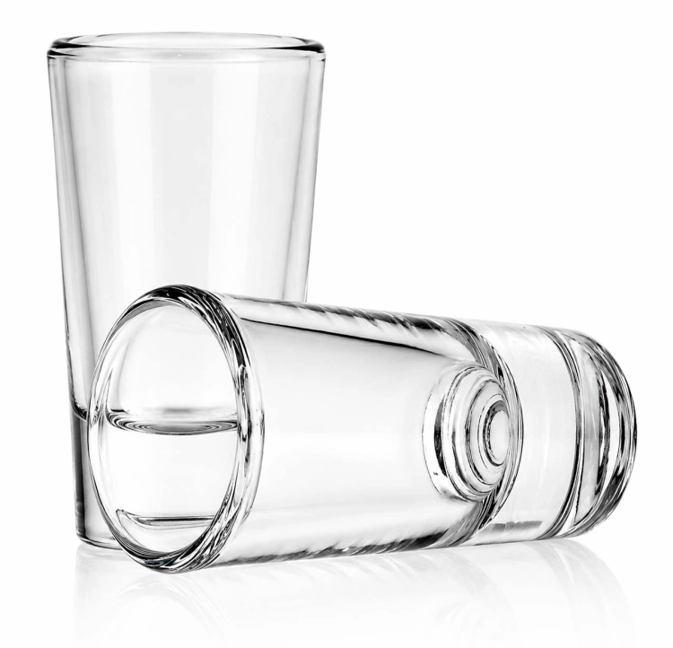 Kieliszki do wódki klasyczne SKOŚNE z grawerem logo firmy | Trend Glass ROY Shot 28ml | 6 szt.