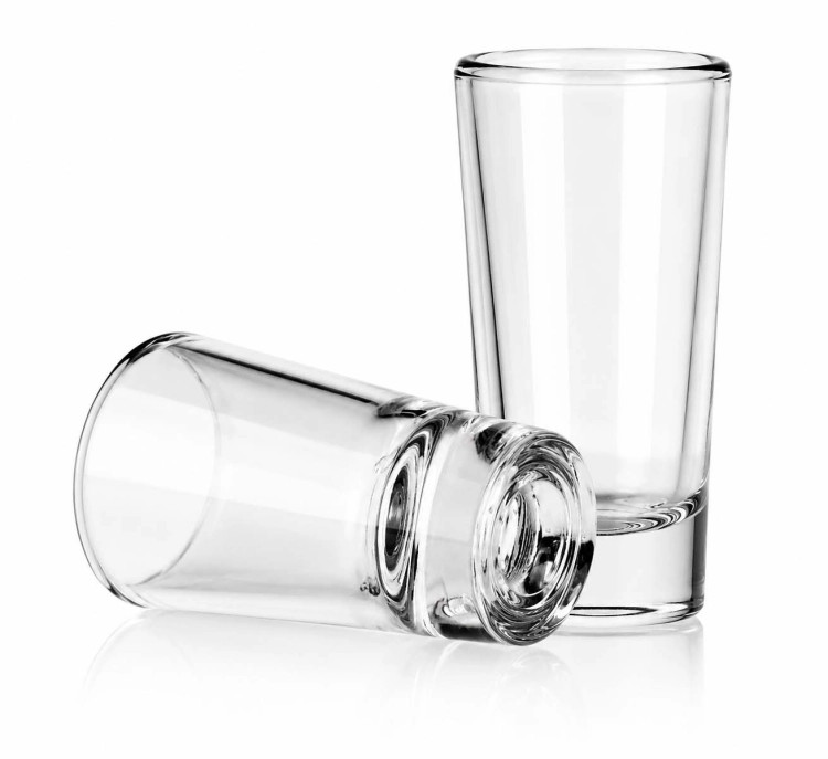 Kieliszki do wódki klasyczne SKOŚNE z grawerem logo firmy | Trend Glass ROY Shot 28ml | 6 szt.
