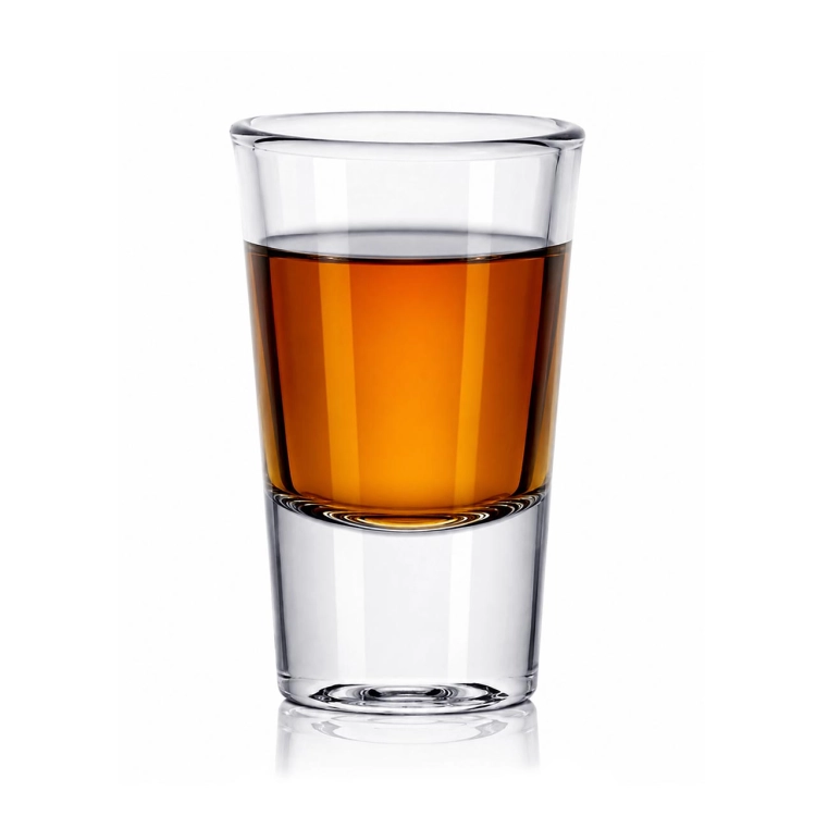 Kieliszki do wódki klasyczne SKOŚNE z grawerem logo firmy | Trend Glass ROY Shot 28ml | 6 szt.