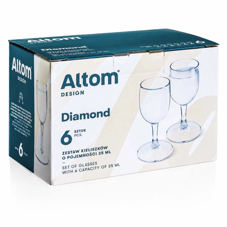Kieliszki do wódki klasyczne na stopce z grawerem logo firmy | ALTOM Design Diamond 35ml | 6 szt.