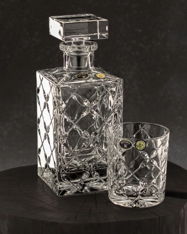 Ekskluzywny komplet do whisky Bohemia HEATHER 6+1 kryształowy w skrzynce z GRAWEREM