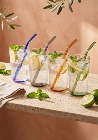 Przejdź do produktu Szklanki ryflowane ze słomkami do napojów long drink Vialli Design VIBRA 500ml | Kolorowe DNA | MIX | 12 el.