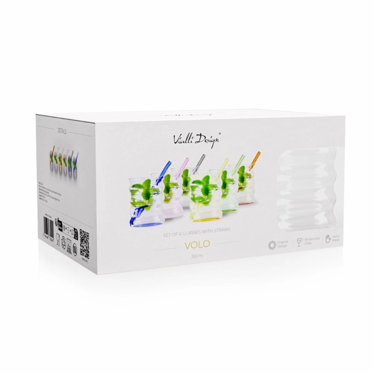 Szklanki typu "Bubble" ze słomkami do matchy napojów drinków Vialli Design VOLO 350ml | Kolorowe DNA | MIX | 12 el.