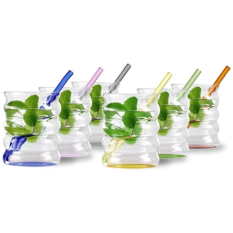 Przejdź do produktu Szklanki typu "Bubble" ze słomkami do matchy napojów drinków Vialli Design VOLO 350ml | Kolorowe DNA | MIX | 12 el.