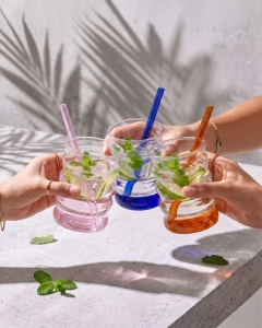 Szklanki typu "Bubble" ze słomkami do matchy napojów drinków Vialli Design VOLO 350ml | Kolorowe DNA | MIX | 12 el.
