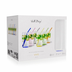 Szklanki typu Can Glass ze słomkami do napojów long drinków Vialli Design VIVO 500ml | Kolorowe DNA | MIX | 12 el.