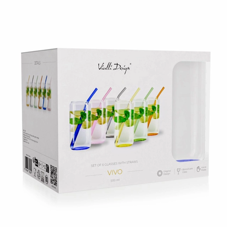 Szklanki typu Can Glass ze słomkami do napojów long drinków Vialli Design VIVO 500ml | Kolorowe DNA | MIX | 12 el.