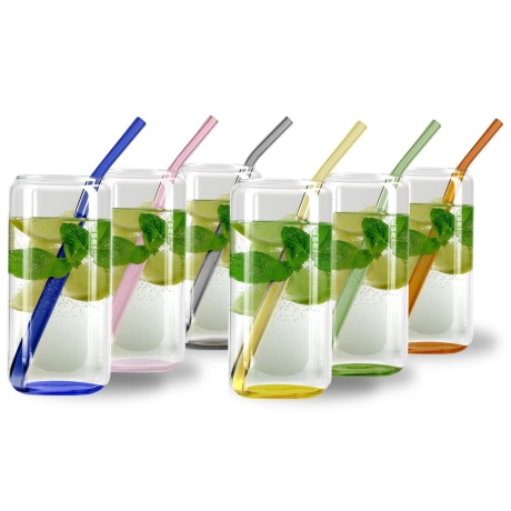 Przejdź do produktu Szklanki typu Can Glass ze słomkami do napojów long drinków Vialli Design VIVO 500ml | Kolorowe DNA | MIX | 12 el.