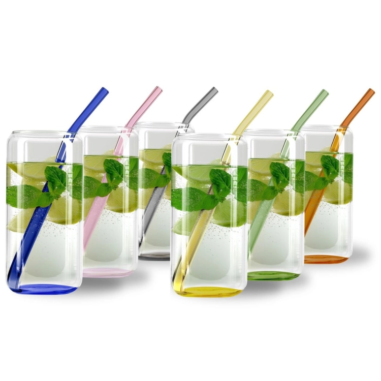 Szklanki typu Can Glass ze słomkami do napojów long drinków Vialli Design VIVO 500ml | Kolorowe DNA | MIX | 12 el.