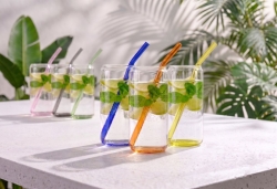 Szklanki typu Can Glass ze słomkami do napojów long drinków Vialli Design VIVO 500ml | Kolorowe DNA | MIX | 12 el.