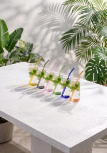 Szklanki typu Can Glass ze słomkami do napojów long drinków Vialli Design VIVO 500ml | Kolorowe DNA | MIX | 12 el.