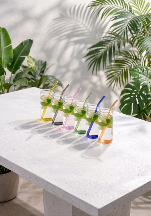 Szklanki typu Can Glass ze słomkami do napojów long drinków Vialli Design VIVO 500ml | Kolorowe DNA | MIX | 12 el.