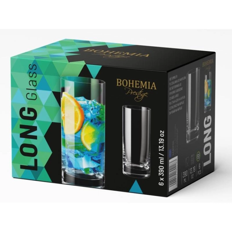 Szklanki wysokie do drinków long drink proste BOHEMIA Prestige LONG 390 ml | 6 szt