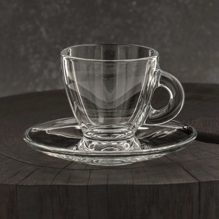 Filiżanki szklane do kawy espresso GLASMARK ROMA 85ml| + SPODKI | 12 el